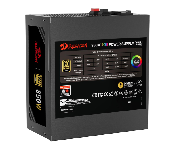Redragon GC-PS007-1 V2 850W 80 Plus Gold LED - 1351328 - zdjęcie 5